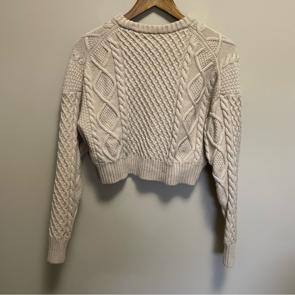 Aritzia Sunday Best Peggy Cream Cable Knit Crew Neck Sweater Oversized Crop XXS - Picture 6 of 11